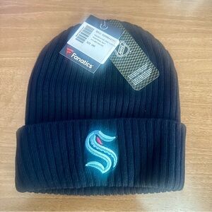 NHL Seattle Kraken Fanatics Logo Cuffed Knit Beanie Hat Deep Sea Navy Blue